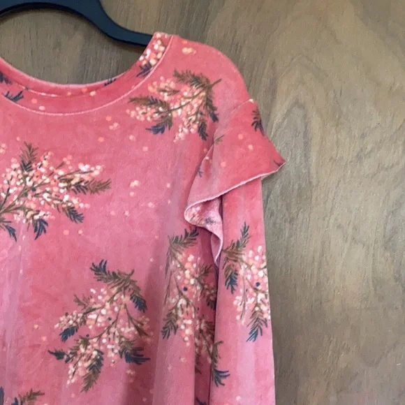 LC Lauren Conrad top floral print velvet w ruffle puff sleeve sweatshirt S M - Picture 5 of 15